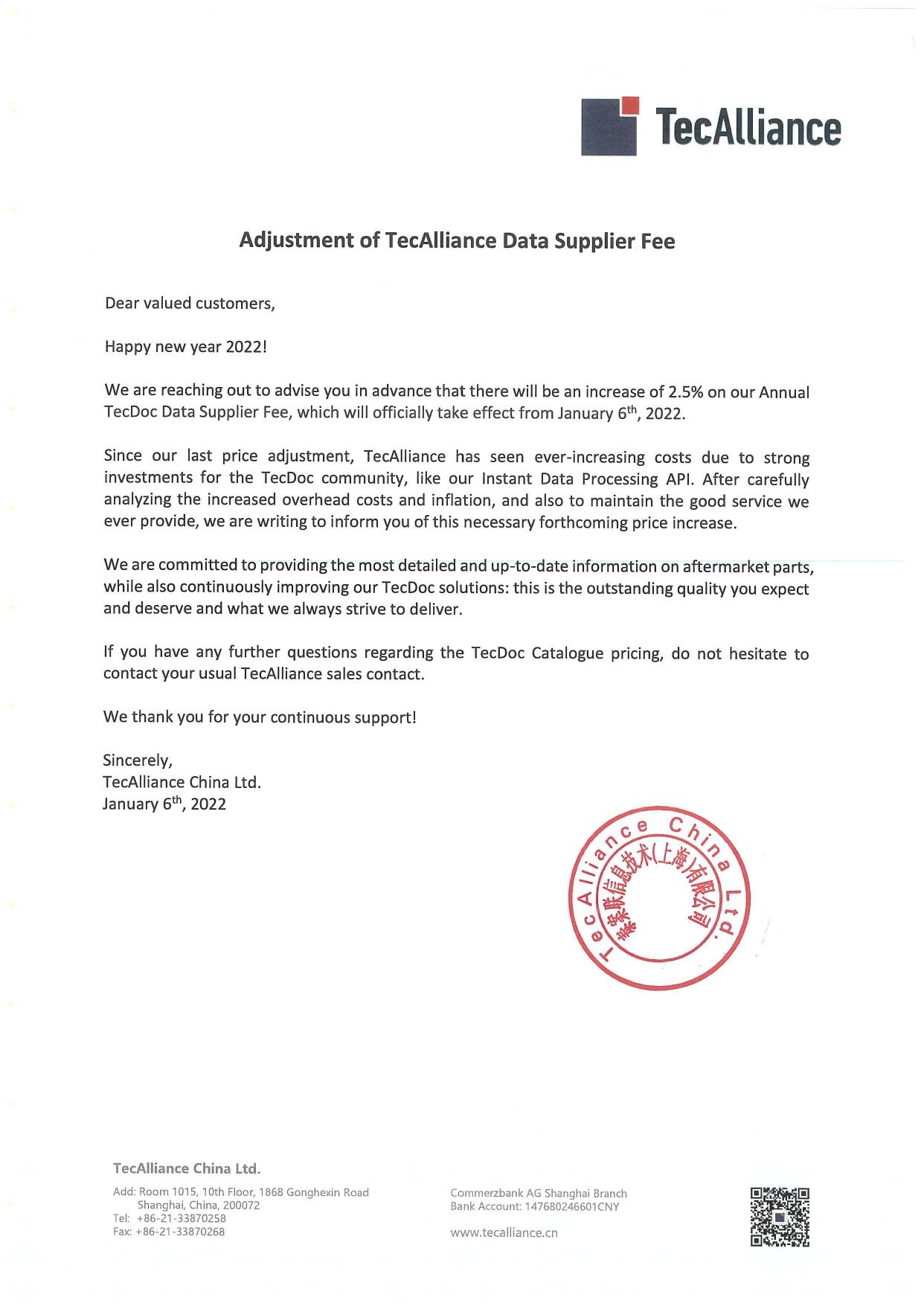 Adjustment of TecAlliance Data Supplier Fee (CN)_page-0001